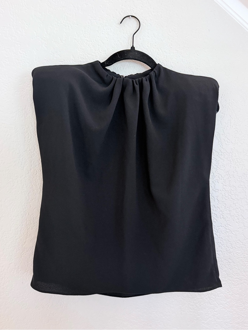 Zara Black Gathered Neck Sleeveless Top — Size Small